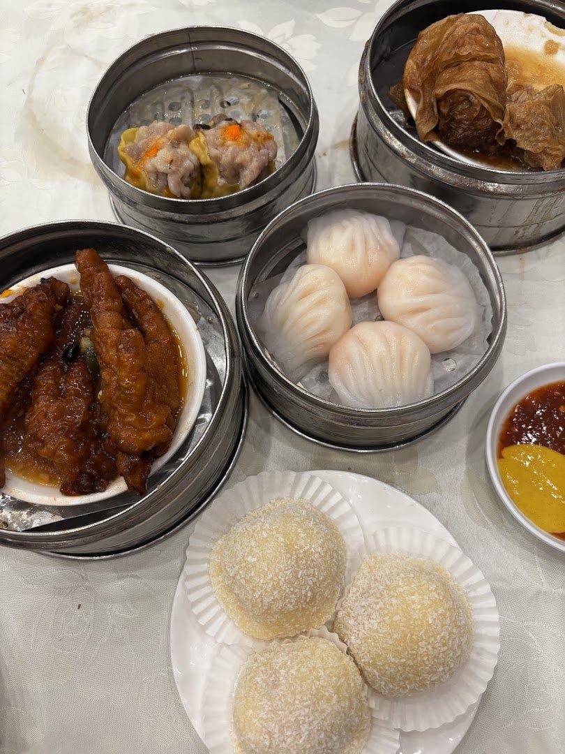 Seafood dishes served in a casual dining room.